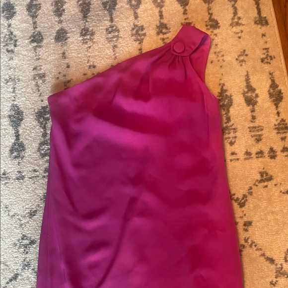 Tory Burch fuchsia silk one-shoulder mini dress, size 2 - Picture 3 of 15